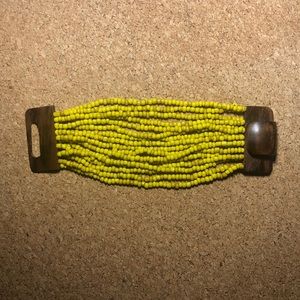 beaded bracelet with wood joinery